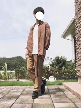 「RAGEBLUE（レイジブルー）のアイテム（シャツ/ブラウス、ベージュ系）」を使った、TAKUMI.さん（メンズ・171cm）の秋コーディネート