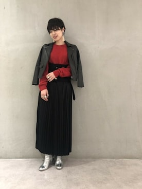 「STUDIOUS（ステュディオス）のアイテム（ライダースジャケット）」を使った、Ohashi Erikaさん（レディース・167cm）の夏コーディネート