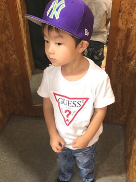 「Guess（ゲス）のアイテム（トップス）」を使った、たけさん（キッズ・100cm）の秋コーディネート