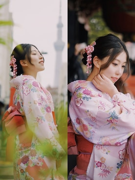 「kimono」｜「アイテム（スカート）」を使った、Joyyeyejoyさん（レディース・163cm）の春コーディネート