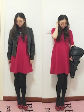 「アイテム（ライダースジャケット）」を使った、Joyyeyejoyさん（レディース・163cm・20代）の春コーディネート