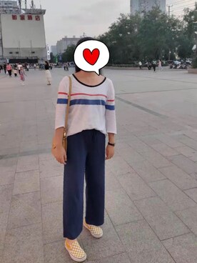 「休闲」｜「アイテム（スリッポン）」を使った、扭头看さん（レディース・165cm）の秋コーディネート