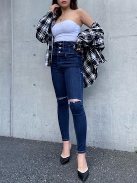 「アイテム（チューブトップ）」を使った、MIRIさん（レディース・163cm）の夏コーディネート