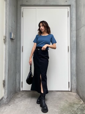 デニムスカートを使った ブーツコーデ の人気ファッションコーディネート Wear