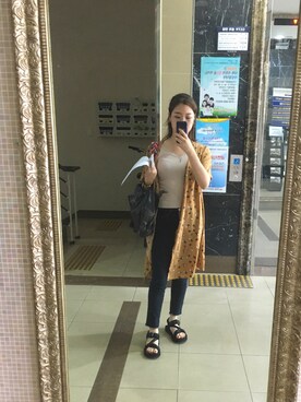 「pegadorのアイテム（サンダル、ブラック系）」を使った、Sobamさん（レディース・160cm）の夏コーディネート