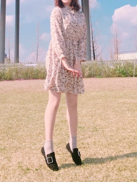 「sappunのアイテム（ローファー、ブラック系）」を使った、Sobamさん（レディース・160cm）の夏コーディネート