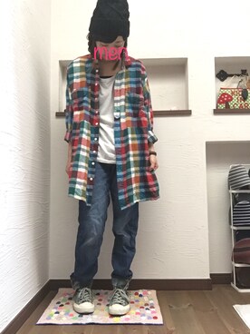 「柄物」｜「アイテム（シャツワンピース）」を使った、めんさん（レディース・149cm）の秋コーディネート