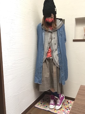 「グレンチェック」｜「アイテム（シャツワンピース）」を使った、めんさん（レディース・149cm）の秋コーディネート
