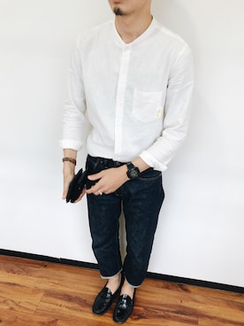 「アイテム（バングル/リストバンド、ベージュ系）」を使った、SHIZUYAさん（メンズ・173cm）の春コーディネート