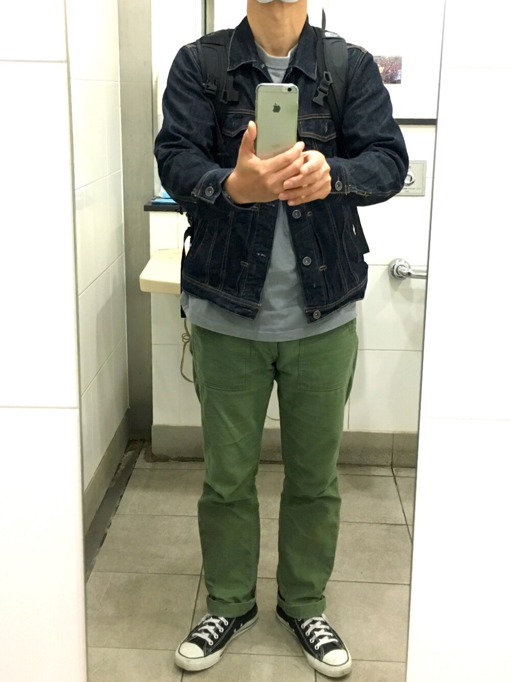 「orSlowの【orslow】　SLIM FIT FATIGUE　GRN（カーゴパンツ、グリーン系）」を使った、のぶろうさん（メンズ・170cm）の春コーディネートの1枚目の写真