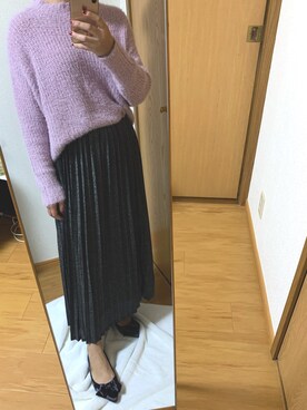 「LOWRYS FARM（ローリーズファーム）のラメプリーツスカート　857362（スカート、グレー系）」を使った、Naehimeさん（レディース・158cm）の秋コーディネート