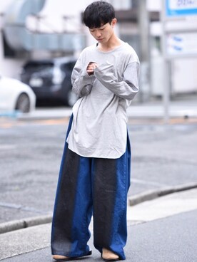 「my beautiful landlet（マイビューティフルランドレット）のアイテム（サンダル）」を使った、東端さん（メンズ・165cm）の春コーディネート