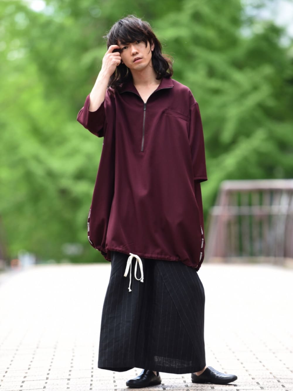ビシュール BISHOOL Wool Gabardine 01 Pullover BISHOOL] Wool Gabardine Wrap Big Pullover blue gray BISHOOL