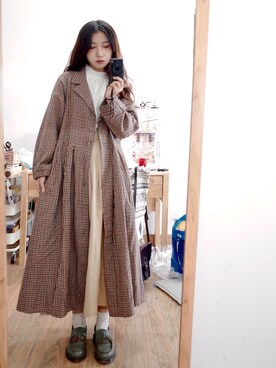 「アイテム（ローファー、グリーン系）」を使った、Azureさん（レディース・161cm）の秋コーディネート