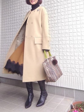 「おでかけ」｜「アイテム（ノーカラーコート）」を使った、hinahime4355さん（レディース・162cm）の冬コーディネート