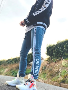 「OFF-WHITE」｜「アイテム（スタジャン）」を使った、💿ΣAS∀さん（メンズ・165cm）の秋コーディネート