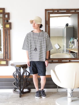 「JOURNAL STANDARD（ジャーナルスタンダード）のアイテム（アクセサリー）」を使った、上水流（弟）さん（メンズ・171cm）の夏コーディネート
