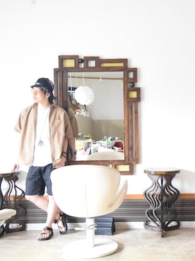 「glamb（グラム）のアイテム（サンダル）」を使った、上水流（弟）さん（メンズ・171cm）の夏コーディネート