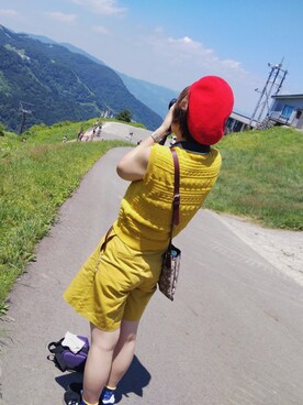 「半ズボン」｜「アイテム（ハンチング/ベレー帽）」を使った、あ ヤメさん（レディース・173cm）の夏コーディネート