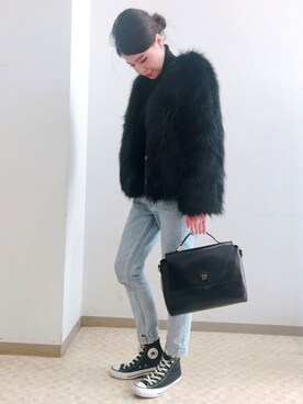 「MOUSSY（マウジー）のアイテム（ノーカラージャケット）」を使った、miyuさん（レディース・159cm）の冬コーディネート