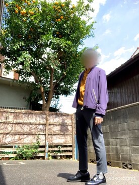 「URU（ウル）のアイテム（ブルゾン、ブルー系）」を使った、$HUnnnさん（メンズ・178cm）の春コーディネート