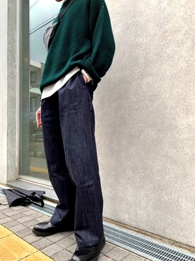 「MONKEY TIME（モンキータイム）の＜monkey time＞ WAFFLE OVERSIZED CN KNIT/ニット（ニット/セーター、グリーン系）」を使った、$HUnnnさん（メンズ・178cm）の春コーディネート