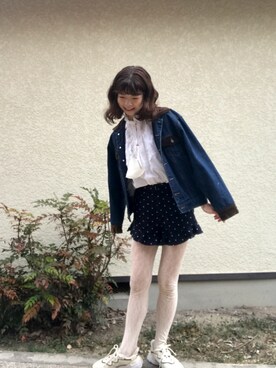 「merry jenny（メリージェニー）のアイテム（デニムジャケット）」を使った、a yaさん（レディース・161cm）の冬コーディネート