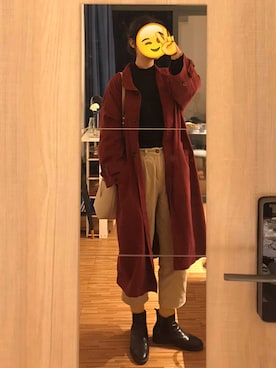 「MONKI（モンキ）のアイテム（トレンチコート）」を使った、Clairekkさん（レディース・170cm）の冬コーディネート