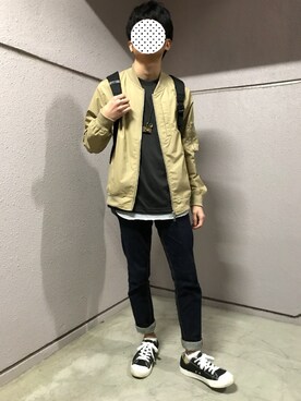 「Right-on（ライトオン）のアイテム（MA-1）」を使った、西鼠さん（メンズ・161cm）の春コーディネート