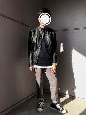 「平成最後のWEARISTAセンバツ」｜「アイテム（ライダースジャケット）」を使った、西鼠さん（メンズ・161cm）の春コーディネート