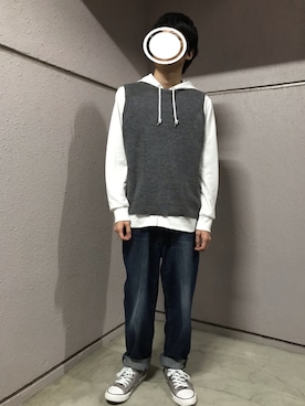 「SEVENDAYS=SUNDAY（セブンデイズサンデイ）のアイテム（パーカー）」を使った、西鼠さん（メンズ・161cm）の秋コーディネート