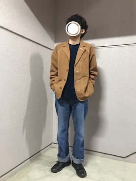「ロールアップ」｜「アイテム（カバーオール）」を使った、西鼠さん（メンズ・161cm）の春コーディネート