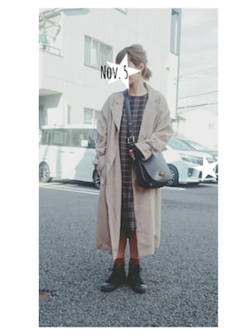 「テーラードコート」｜「アイテム（その他）」を使った、moeさん（レディース・161cm）の秋コーディネート