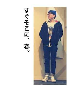 「And A（アンドエー）のアイテム（トップス）」を使った、ジョーゴ タケシさん（メンズ・168cm）の春コーディネート