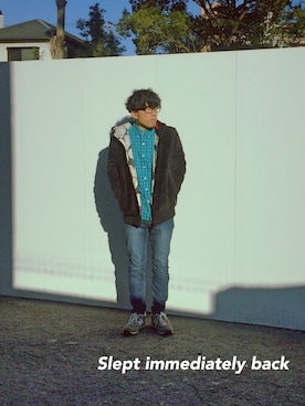 「ギンガムチェックシャツ」｜ジョーゴ タケシさん（メンズ・168cm・30代）の冬コーディネート