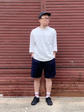 「OCTAVE OCTAVE（オクターブオクターブ）のアイテム（帽子）」を使った、ジョーゴ タケシさん（メンズ・168cm）の夏コーディネート
