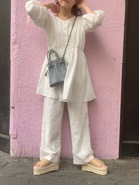 「おうちスタイル」｜「アイテム（チュニック）」を使った、てらやんさん（レディース・155cm）の春コーディネート