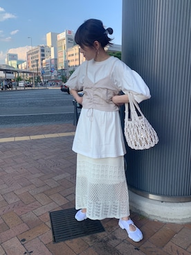 「オールホワイト」｜「アイテム（アンサンブル）」を使った、てらやんさん（レディース・155cm）の夏コーディネート