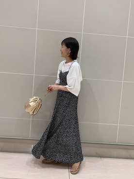 「one after another NICE CLAUP（ワンアフターアナザーナイスクラップ）のアイテム（ジャンパースカート）」を使った、てらやんさん（レディース・155cm）の夏コーディネート