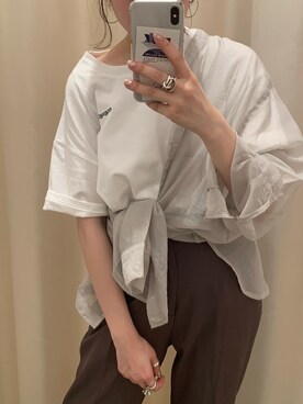 「one after another NICE CLAUP（ワンアフターアナザーナイスクラップ）のアイテム（スラックス、ブラウン系）」を使った、てらやんさん（レディース・155cm）の夏コーディネート