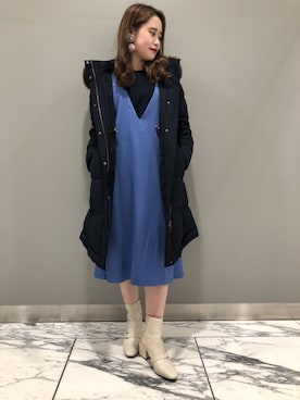 「アイテム（ダウンジャケット/コート、ブルー系）」を使った、Naoさん（レディース・156cm）の冬コーディネート
