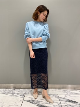 「ブルー」｜「アイテム（スウェット）」を使った、Naoさん（レディース・156cm）の春コーディネート