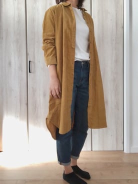「コーデュロイシャツワンピ」｜おにぎり姫さん（レディース・165cm）の秋コーディネート