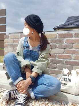 「抜き襟」｜「アイテム（オールインワン・サロペット）」を使った、ぷっちょ☆さん（レディース・156cm）の春コーディネート