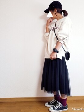 「コーデュロイキャップ」｜「アイテム（アナログ腕時計）」を使った、ぷっちょ☆さん（レディース・156cm）の秋コーディネート