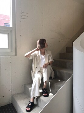 「アイテム（セットアップ、ホワイト系）」を使った、yolmiさん（レディース・158cm）の夏コーディネート