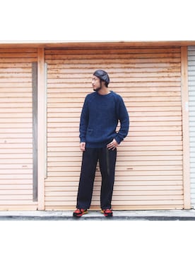 「BLUE BLUE（ブルーブルー）のアイテム（ニット/セーター）」を使った、Keisuke Oshiroさん（メンズ・180cm）の冬コーディネート