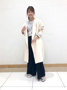 「F by ROSSO（エフバイロッソ）のF by ROSSO　バスクボーダーTシャツ（Tシャツ/カットソー、グレー系）」を使った、miuさん（レディース・159cm）の春コーディネート