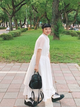 「GUコーデ」｜「アイテム（ジャンパースカート）」を使った、21貳咿@hsuan. jpgさん（レディース・160cm）の夏コーディネート