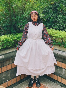 「古着女子」｜「アイテム（ジャンパースカート）」を使った、21貳咿@hsuan. jpgさん（レディース・160cm）の秋コーディネート